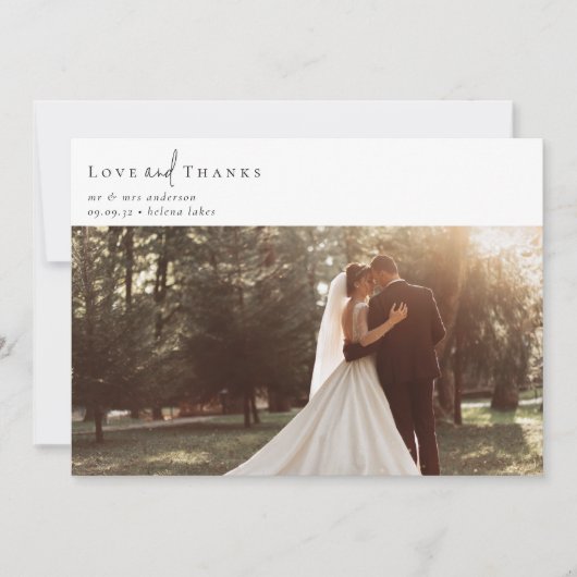 Romantische kalligrafie script foto bruiloft bedankkaart (Voorkant)
