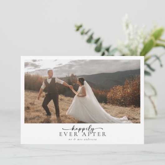 Romantische kalligrafie script foto bruiloft bedankkaart (Staand voorkant)