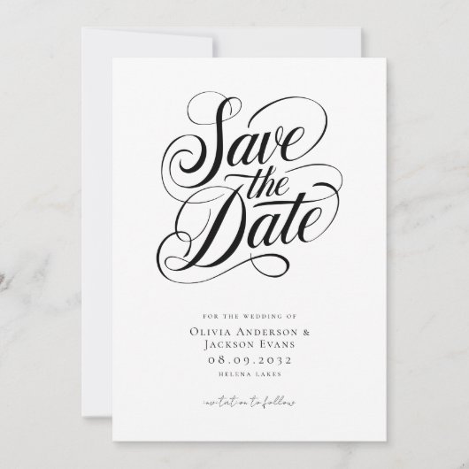 Romantische kalligrafie script foto bruiloft save the date (Voorkant)