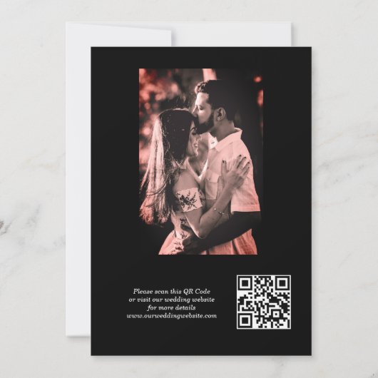 Romantische kalligrafie Script Zwart Foto QR Code Save The Date (Achterkant)