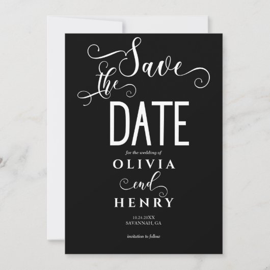 Romantische kalligrafie Script Zwart Foto QR Code Save The Date (Voorkant)