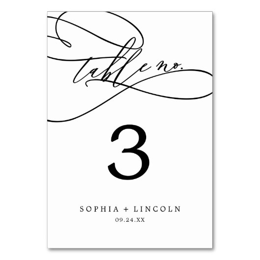 Romantische kalligrafie | Tafelnummer met krullen (Voorkant)