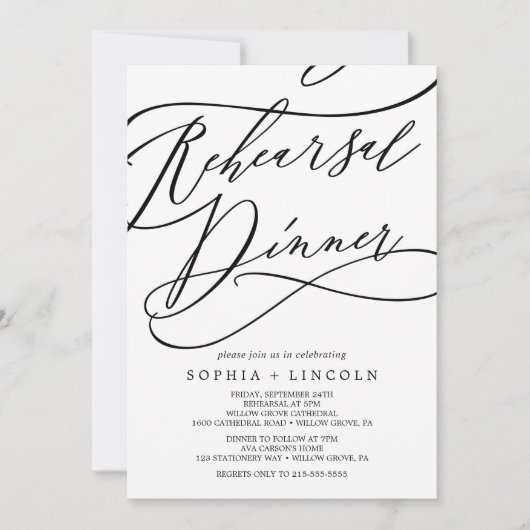 Romantische kalligrafie | Vlaamse repetitie: diner Kaart (Voorkant)