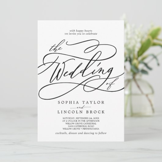 Romantische kalligrafie | Vouw alles op één bruilo Kaart (Staand voorkant)