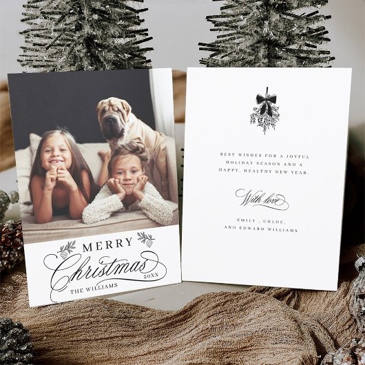 Romantische kalligrafie Vrolijk Kerstfeest Foto Fl Feestdagenkaart