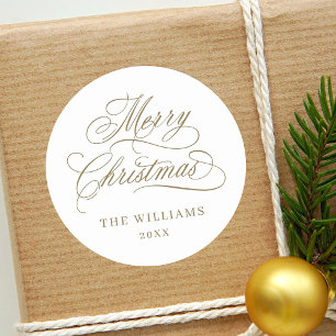 Romantische kalligrafie Vrolijk Kerstfeest Goud & Ronde Sticker