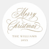 Romantische kalligrafie Vrolijk Kerstfeest Goud &  Ronde Sticker (Voorkant)