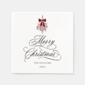 Romantische kalligrafie Vrolijk Kerstfeest Rood &  Servet (Voorkant)