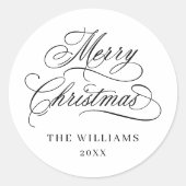 Romantische kalligrafie Vrolijk Kerstfeest Zwart & Ronde Sticker (Voorkant)