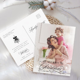 Romantische kalligrafie Vrolijke kerstfoto Briefkaart