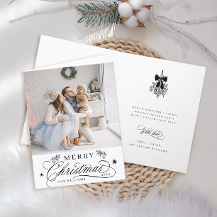Romantische kalligrafie Vrolijke kerstfoto gevouwe Feestdagen Kaart