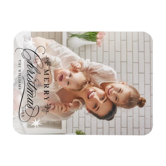 Romantische kalligrafie Vrolijke kerstfoto Magneet (Horizontaal)