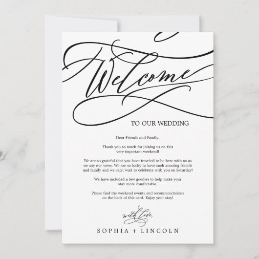 Romantische kalligrafie Welkomstbrief & reisroute (Voorkant)
