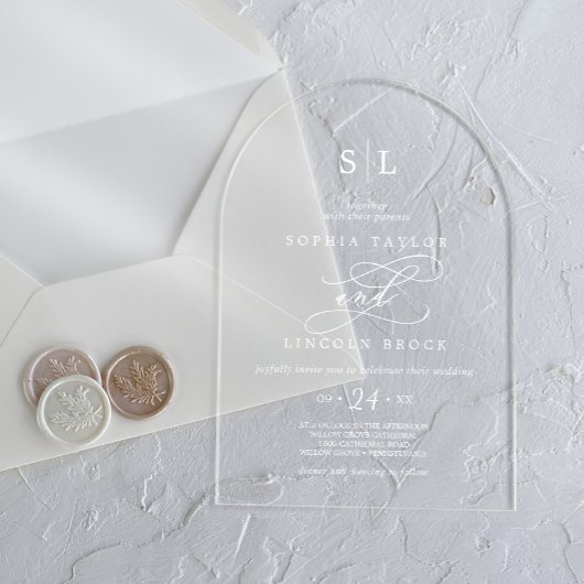 Romantische kalligrafie White Classic Modern Weddi Acryl Uitnodigingen