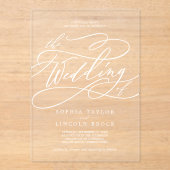 Romantische kalligrafie Wit Elegant Classic Weddin Acryl Uitnodigingen (Voorkant)