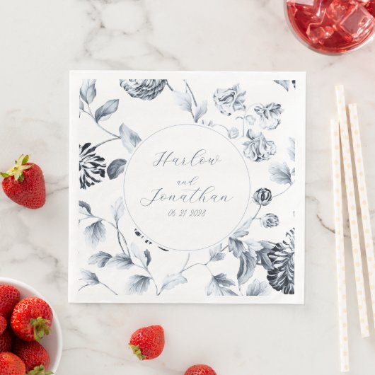 Romantische kalligrafie Zilver en White Floral Wed Servet (Insitu)