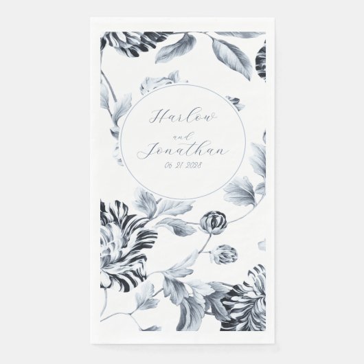 Romantische kalligrafie Zilver en White Floral Wed Servet (Voorkant)