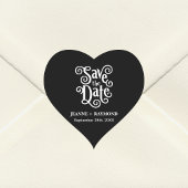 Romantische Kalligrafie Zwart Bruiloft Save the Da Hart Sticker
