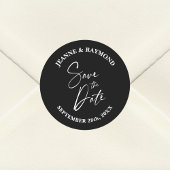 Romantische Kalligrafie Zwart Bruiloft Save the Da Ronde Sticker
