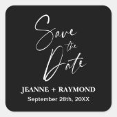 Romantische Kalligrafie Zwart Bruiloft Save the Da Vierkante Sticker (Voorkant)