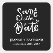 Romantische Kalligrafie Zwart Bruiloft Save the Da Vierkante Sticker (Voorkant)