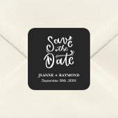 Romantische Kalligrafie Zwart Bruiloft Save the Da Vierkante Sticker