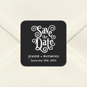 Romantische Kalligrafie Zwart Bruiloft Save the Da Vierkante Sticker