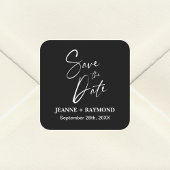 Romantische Kalligrafie Zwart Bruiloft Save the Da Vierkante Sticker