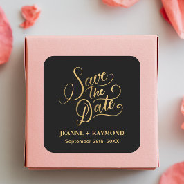 Romantische Kalligrafie Zwart Gouden Folie Save th Vierkante Sticker