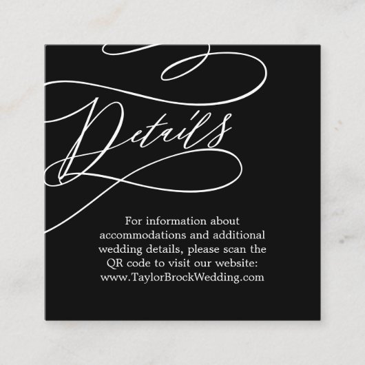 Romantische kalligrafie zwart QR-code bruiloft det Informatiekaartje (Voorkant)