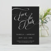 Romantische kalligrafie zwart save the date (Staand voorkant)