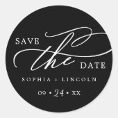 Romantische Kalligrafie Zwart Save the Date Sticke Ronde Sticker (Voorkant)