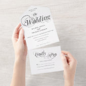 Romantische kalligrafie zwart wit bruiloft all in one uitnodiging (Afscheurbaar)