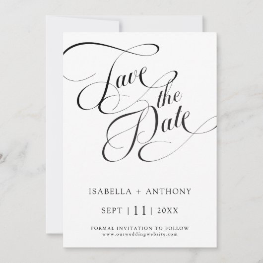 Romantische kalligrafie zwart-wit bruiloft save the date (Voorkant)
