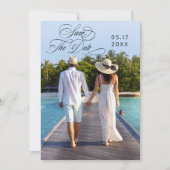 Romantische kalligrafie zwart-wit foto save the date (Voorkant)