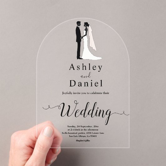 Romantische kalligrafie Zwart-wit klassieke bruilo Acryl Uitnodigingen (Insitu (Draagbaar))