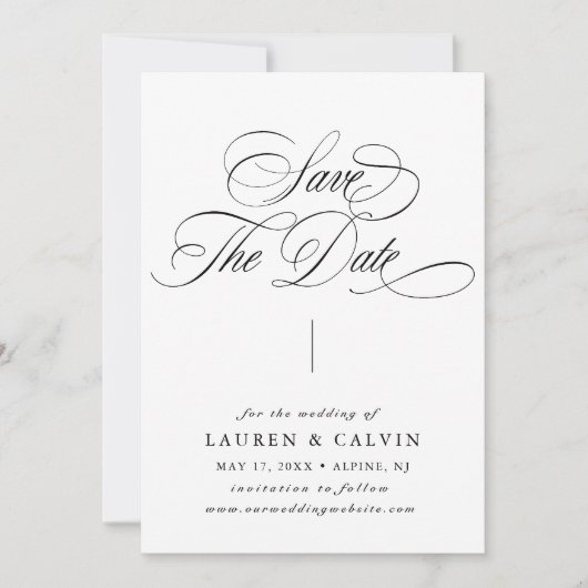 Romantische kalligrafie zwart & wit save the date (Voorkant)