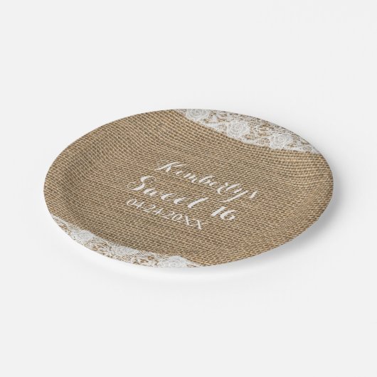 Romantische Kant burlap 16e Verjaardag Papier Bord (Gekanteld)