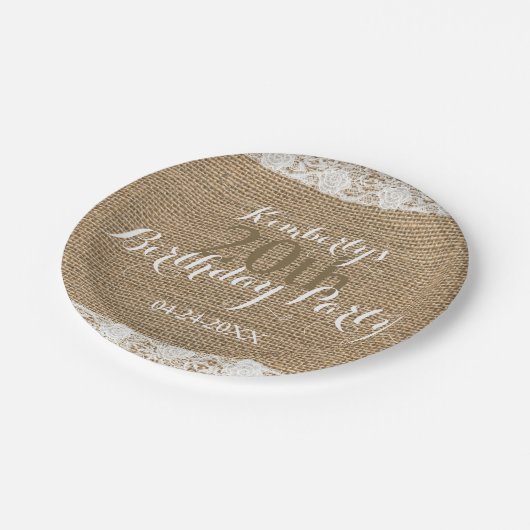 Romantische kant burlap 20e verjaardag Papier Bord (Gekanteld)