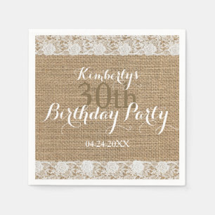 Romantische kant burlap 30e verjaardag Papier serv Servet