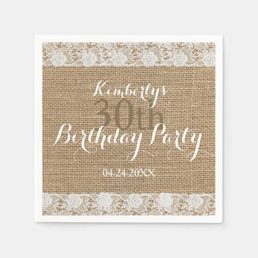Romantische kant burlap 30e verjaardag Papier serv Servet (Voorkant)