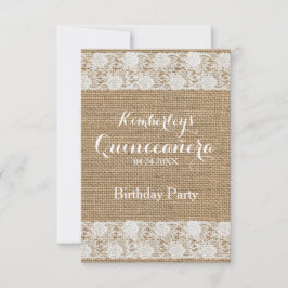Romantische kant en burlap Quinceañera Uitnodiging