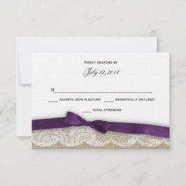 Romantische kant en donkere Paarse respons RSVP Kaartje