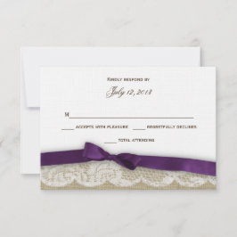 Romantische kant en donkere Paarse respons RSVP Kaartje
