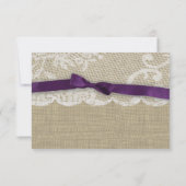 Romantische kant en donkere Paarse respons RSVP Kaartje (Achterkant)