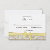 Romantische kant en gele Bow-respons RSVP Kaartje (Voorkant)