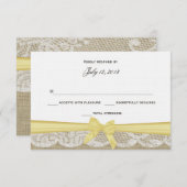 Romantische kant en gele Bow-respons RSVP Kaartje (Voorkant / Achterkant)