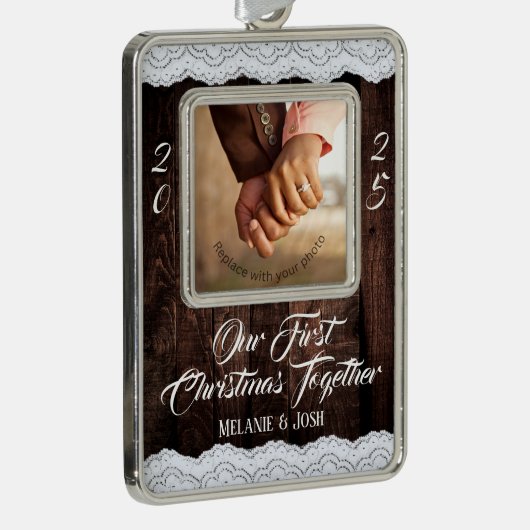 Romantische kant en rustiek hout Country Chic Verzilverd Omlijst Ornament (Rechts)