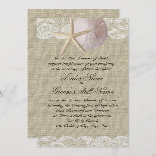 Romantische Kant en Zee Shell Beach Wedding Kaart (Voorkant / Achterkant)