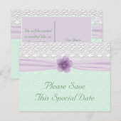 Romantische kant Lavendel Bloem Mint Groen Opslaan Aankondigingskaart (Voorkant / Achterkant)